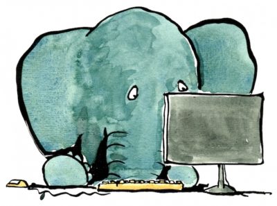 Jumbo-supertext-elefant-vor-computer